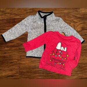 Jumping Beans Gray Jacket and Red Snoopy Christmas Light Kids Shirt Set